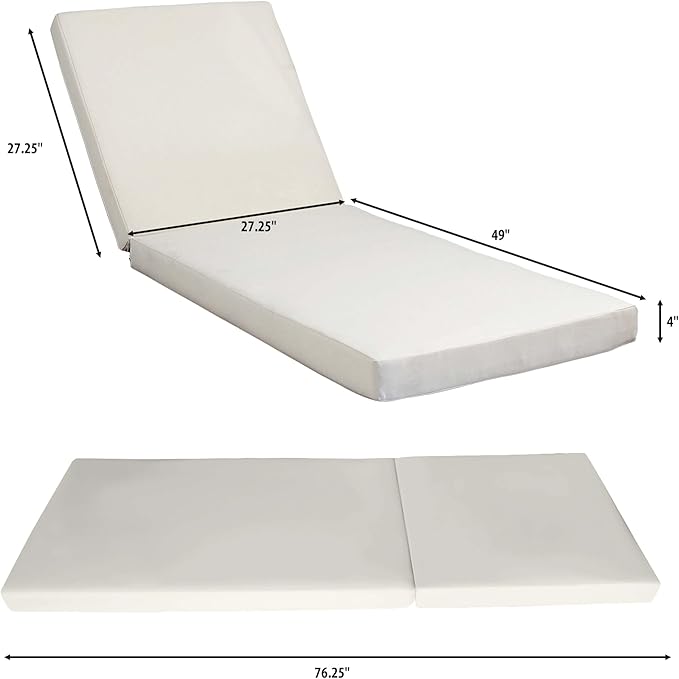 Acacia Wood Outdoor Chaise Lounge with Open Slatted Side, 4-Position Pool Lounge Chairs with All-Weather Cushion, Teak Finish Reclining Patio Chair, 300Lbs Capacity (Cream, 4 inch)