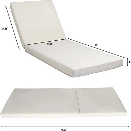 Acacia Wood Outdoor Chaise Lounge with Open Slatted Side, 4-Position Pool Lounge Chairs with All-Weather Cushion, Teak Finish Reclining Patio Chair, 300Lbs Capacity (Cream, 4 inch)