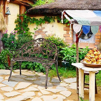 Bronze Cast Aluminum Outdoor Rose Chair, 38.5" Garden Patio Bench - Vintage Style Decorative Bench for Courtyard, Park, Lawn - Leisure Benchs, Garden Chair Outdoor Seating Benchs for Lawn