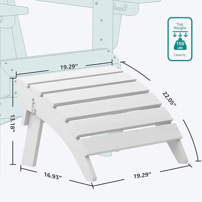 SERWALL Folding Adirondack Ottoman Set of 2, No-Assembly Outdoor Footstool, High Impact Polystyrene Folding Adirondack Footrest, White