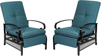Incbruce Outdoor Lounge Chair Set of 2 Patio Furniture Adjustable Recliner with Retractable Steel Frame and Removable Thick Cushions - Peacock Blue