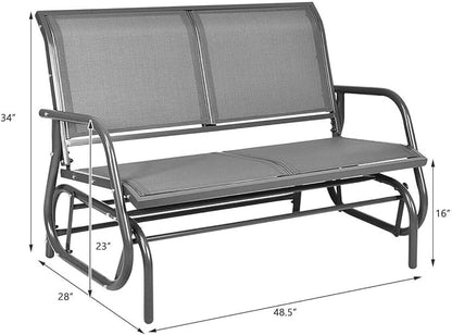 DORTALA 48'' Outdoor Patio Swing Glider Bench Chair, Cozy Patio Bench for 2 People, Steel Rocking Garden Loveseat with Spacious Space, Swing Lounge Glider Chair for Patio Backyard Poolside Lawn, Grey