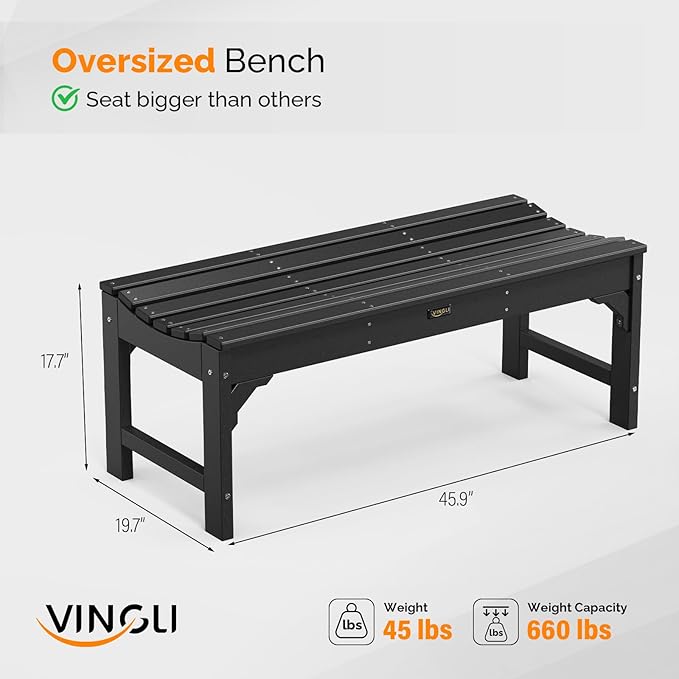 VINGLI Outdoor Bench Garden Bench HDPE Porch Bench, All-Weather Patio Bench - Photo 3