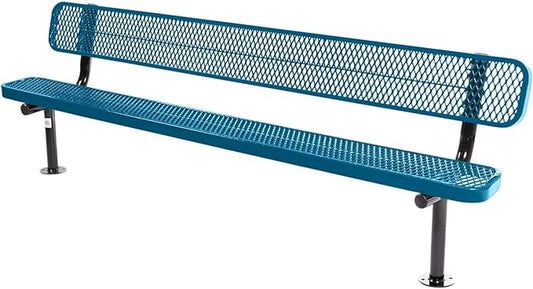 COATEDOUTDOORFURNITURE Coated Outdoor Furniture Heavy-Duty Outdoor Bench Thermoplastic Coated, Expanded Metal, Commercial-Grade Seating, Made in America (Surface with Back, 8 Ft, Light Blue)