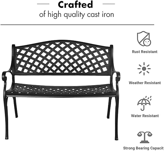 Outdoor Patio Garden Bench All-Weather Cast Aluminum Loveseats Park Yard Furniture Porch Chair Work Entryway Decor - Photo 7