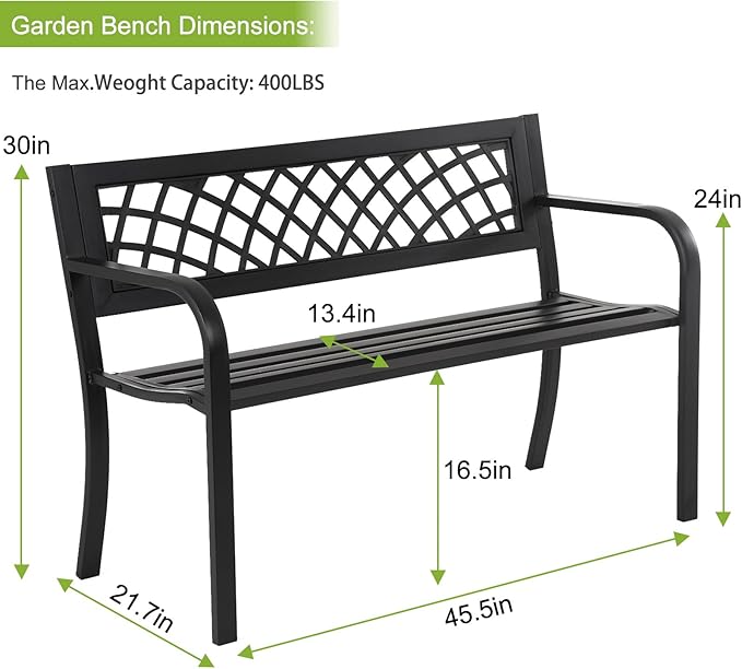 BSTOPHKL Outdoor Bench, Patio Garden Bench for Outside Steel Frame Patio Metal Bench for Porch, Lawn, Balcony, Backyard, Poolside, Outside Decor Furniture, Black