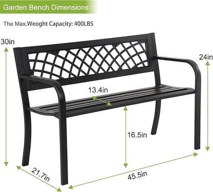 BSTOPHKL Outdoor Bench, Patio Garden Bench for Outside Steel Frame Patio Metal Bench for Porch, Lawn, Balcony, Backyard, Poolside, Outside Decor Furniture, Black
