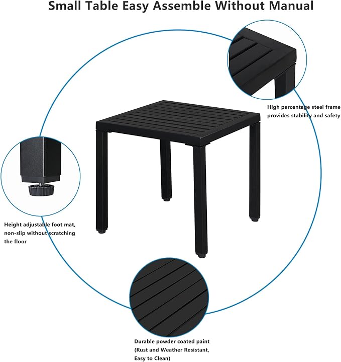 Outvita Metal Square Side Table, Indoor Outdoor Small Patio End Table, Portable Coffee Bistro Table for Deck Porch Yard Garden Balcony Bedside Black
