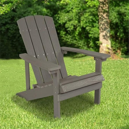 Pemberly Row Farmhouse Adirondack Chair, Gray Faux Wood, All-Weather Polystyrene Frame, UV Treated, Wide Arms, Slanted Seat, Outdoor Patio or Beach Seating, 35" H x 29.5" W x 33.5" D