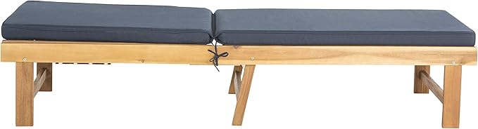 SAFAVIEH Outdoor Collection Inglewood Natural Solid Wood/Navy Cushion Adjustable Chaise Lounge Chair (PAT6723B) - Photo 5