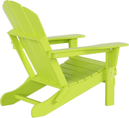 Costaelm Folding Patio Chairs Set of 2, Hdpe Adirondack Chairs Front Porch Furniture Outdoor Seating, All Weather Tanning Chair for Backyard Firepit Garden Lawn, Lime