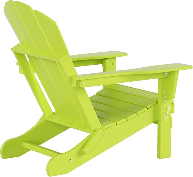 WO Home Furniture 3pc Set - HDPE Poly Adirondack Chair with Ottoman/Footrest and Square Side Table, All Weather and UV Resistant for Outdoor Patio Backyard, Garden, Lime