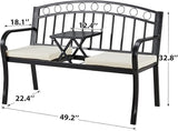 AVAWING Outdoor Metal Garden Bench, 2-Seat Patio Porch Bench with Steel Frame - Photo 3