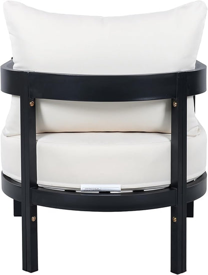 Merax 27.6" Outdoor Curved Patio Accent Chair with All-Weather Coushions, Aluminum Frame Single Lounge for Chair Porch, Lawn, Backyard, Balcony,Black