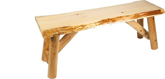 SRL Rustic Logwerks Indoor Bench — Pine & Cedar Wood Bench — Front Porch Decor — Live Edge Small Bench for Entryway, Garden & More — Handcrafted Wooden Bench — Rustic Furniture (48”, Unfinished)
