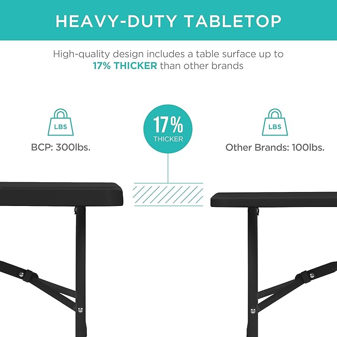 Best Choice Products 4ft Plastic Folding Table, Indoor Outdoor Heavy Duty Portable w/Handle, Lock for Picnic, Party - Photo 4