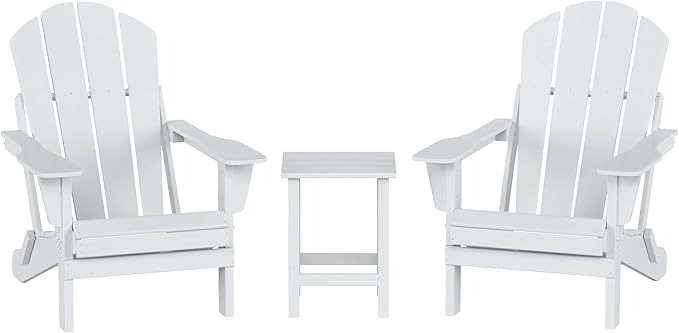 WO WESTIN OUTDOOR HDPE Laguna 3PC Outdoor Poly Adirondack Chair Set with Side Table, White