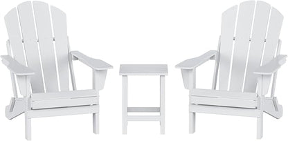 WO WESTIN OUTDOOR HDPE Laguna 3PC Outdoor Poly Adirondack Chair Set with Side Table, White