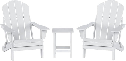 WO WESTIN OUTDOOR HDPE Laguna 3PC Outdoor Poly Adirondack Chair Set with Side Table, White