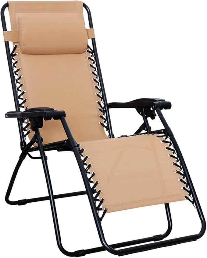Amazon Basics Outdoor Patio Zero Gravity Folding Reclining Lounge Chair with Padded Headrest Pillow - Photo 1