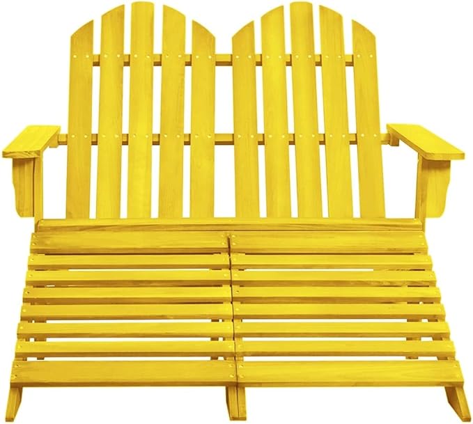 Yellow Solid Fir Wood 2-Seater Garden Adirondack Chair with Detachable Ottomans - Photo 3