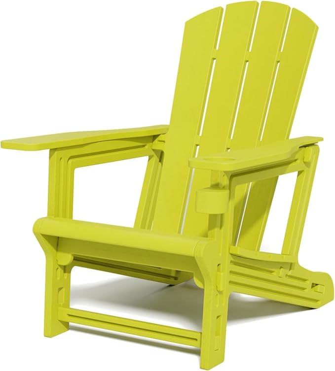 FONTOI Adirondack Chair, Plastic Adirondack Chair with Cup Holder, Outdoor Weather Resistant Lawn Furniture, 400 LBS Capacity Recliner, Garden Backyard Patio Without Screws Install,Yellow