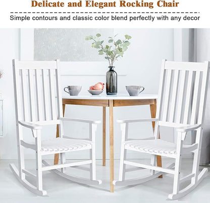 Giantex Rocking Chair Acacia Wood Frame Outdoor& Indoor for Garden, Lawn, Balcony, Backyard and Patio Porch Rocker (1, White)