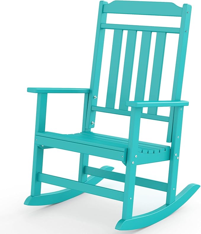GREENVINES Outdoor-Rocking-Chair | HDPE Plastic | Patio Rockers | Porch Rocker Chairs | Oversized | High Back | Big & Tall | Aqua