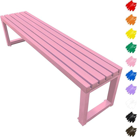 Outdoor Garden Bench 2-Person Metal Benches Patio Bench Weatherproof Park Seat Backless Chair Front Porch Seat Slatted Chair 3.3ft 3.9ft 4.9ft 5.9ft(Lightpink,5.9ft)