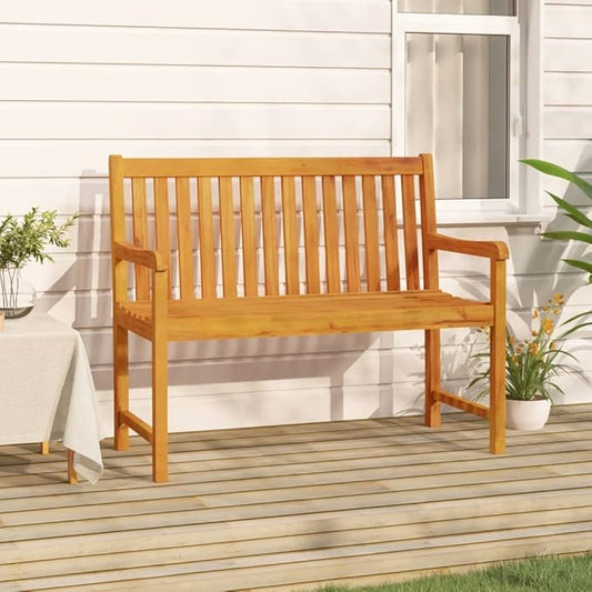 Rustic Solid Acacia Wood Small Garden Bench for Outdoors Brown Rectangular 43.3 Inch Seating for Two Comfortable Patio Porch and Backyard Furniture