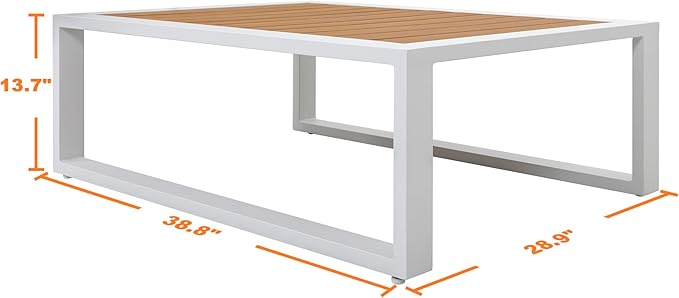 NUU GARDEN Outdoor Rectangle Coffee Table, Powder-Coated Aluminum Frame, 40'' x 15'' Slatted Imitation Wood Tabletop, for Patio, Garden, Backyard and Balcony, White
