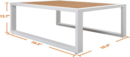NUU GARDEN Outdoor Rectangle Coffee Table, Powder-Coated Aluminum Frame, 40'' x 15'' Slatted Imitation Wood Tabletop, for Patio, Garden, Backyard and Balcony, White