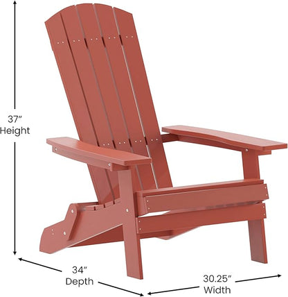 Merrick Lane Riviera Poly Resin Folding Adirondack Lounge Chair - Red - Indoor/Outdoor - Weather Resistant