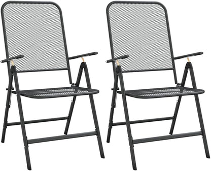 Folding Garden Chair Set of 2 Anthracite, 24 x 22.2 x 41.7 in Metal Frame with 7-Position Reclining for Patio or Apartment Balcony, Stackable Outdoor Lounge Seating