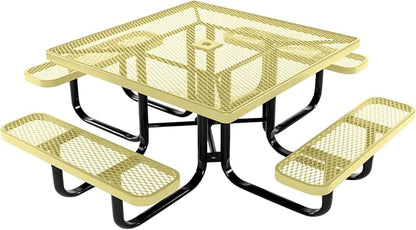 COATEDOUTDOORFURNITURE Heavy-Duty Portable Outdoor Kids Table with Umbrella Hole, Expanded Metal Kids Picnic Table, Commercial-Grade, Made in America (46 in, Square, Childrens, Textured Sandstone)