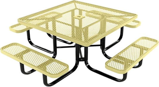 COATEDOUTDOORFURNITURE Heavy-Duty Portable Outdoor Kids Table with Umbrella Hole, Expanded Metal Kids Picnic Table, Commercial-Grade, Made in America (46 in, Square, Childrens, Textured Sandstone)