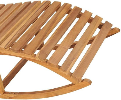 vidaXL Rocking Sun Lounger with Cushion, Outdoor Relaxation Chair, Durable Solid Teak Wood, Fine Sanded Smooth Appearance, Weather-Resistant, Red Check Pattern Cushion, Ideal for Patio/Balcony/Garden