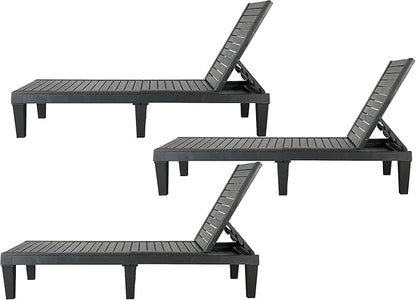 BTEXPERT Set of 3,Foldable Outdoor Chaise Lounge Pool Chair Folding Sun Bed Patio Couch Reclining Lounger Adjustable Backrest Tanning Waterproof Lightweight Seating Capacity 330lb Black