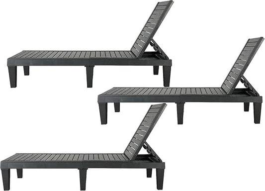 BTEXPERT Set of 3,Foldable Outdoor Chaise Lounge Pool Chair Folding Sun Bed Patio Couch Reclining Lounger Adjustable Backrest Tanning Waterproof Lightweight Seating Capacity 330lb Black