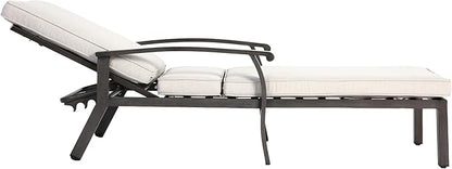 Beige Aluminium Cast Chaise Lounge Chair Outdoor, Patio Chaise Lounge Chair with Cushion, Tanning Lounges, with Level Adjustable Recliner for Poolside, Patio, Deck, Yard
