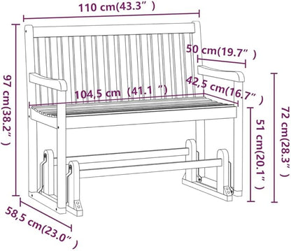 Swing Bench Brown Solid Acacia Wood Garden Bench Patio for Balcony Outdoor 43.3 in Swing