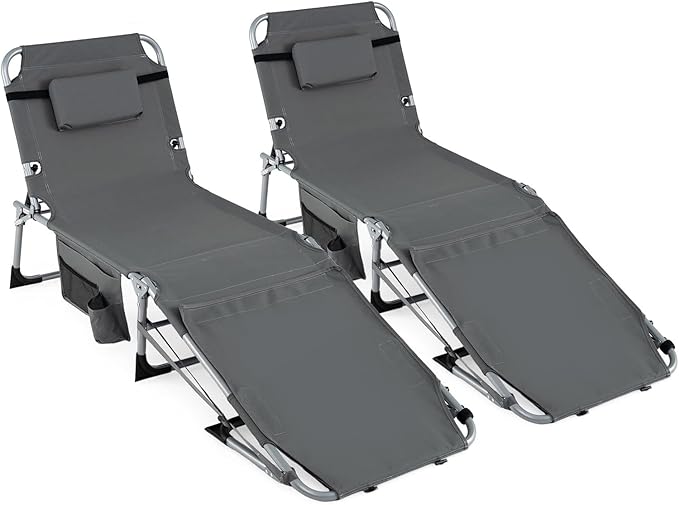 Goplus Tanning Chair with Face Arm Holes, Portable Sunbathing Chair w/4-Level Backrest, Head Pillow - Photo 1