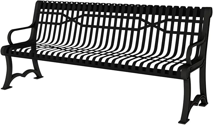 COATEDOUTDOORFURNITURE Coated Outdoor Furniture Heavy-Duty Outdoor Bench Thermoplastic Coated, Slatted Steel, Commercial-Grade Garden Bench, Made in America (Portable with Back, 4 Ft, Textured Black)