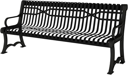 COATEDOUTDOORFURNITURE Coated Outdoor Furniture Heavy-Duty Outdoor Bench Thermoplastic Coated, Slatted Steel, Commercial-Grade Garden Bench, Made in America (Portable with Back, 4 Ft, Textured Black)