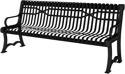 COATEDOUTDOORFURNITURE Coated Outdoor Furniture Heavy-Duty Outdoor Bench Thermoplastic Coated, Slatted Steel, Commercial-Grade Garden Bench, Made in America (Portable with Back, 4 Ft, Textured Black)