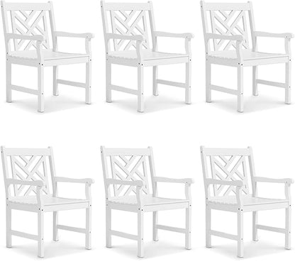VINGLI Outdoor Dining Chairs Set of 6, Heavy Duty 330 LBS Wooden Patio Chairs with Comfortable Backrest, Solid Wood Patio Dining Chairs Garden Chairs for Yard, Front Porch and Deck (White, 6 PCS)