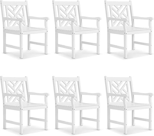 VINGLI Outdoor Dining Chairs Set of 6, Heavy Duty 330 LBS Wooden Patio Chairs with Comfortable Backrest, Solid Wood Patio Dining Chairs Garden Chairs for Yard, Front Porch and Deck (White, 6 PCS)