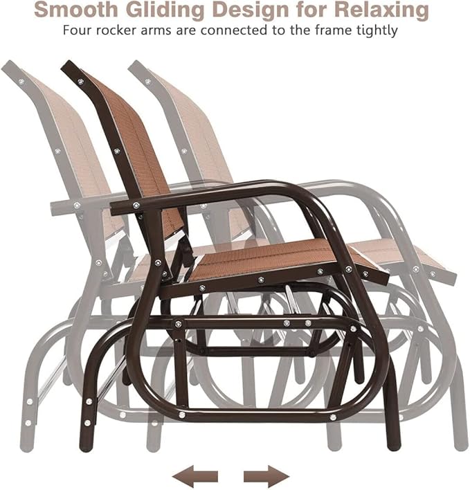 LDAILY LUARANE Swing Glider Chair, Heavy-Duty Steel Frame 2-Person Outdoor Swing Bench, Sliding Rocker Double Seat Suitable for Backyard, Garden, Poolside, Lawn (Brown)