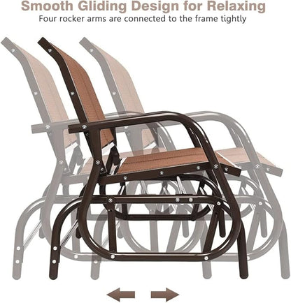 LDAILY LUARANE Swing Glider Chair, Heavy-Duty Steel Frame 2-Person Outdoor Swing Bench, Sliding Rocker Double Seat Suitable for Backyard, Garden, Poolside, Lawn (Brown)