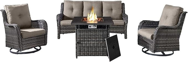 Belord 4 Piece Patio Wicker Furniture Set, Outdoor Swivel Rocker Chairs - Photo 1